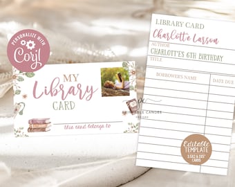 Editable Book Birthday Library Card Girl Library Themed Favor Template Bookworm Reading Party Favors Decor Instant Download