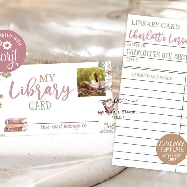Editable Book Birthday Library Card Girl Library Themed Favor Template Bookworm Reading Party Favors Decor Instant Download