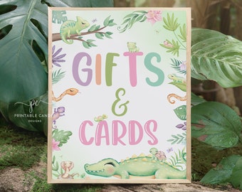 Reptile Pastel Girl Birthday Gift Sign Lizard Party Decor Frog Theme Gifts and Cards Printable Signs PRBT