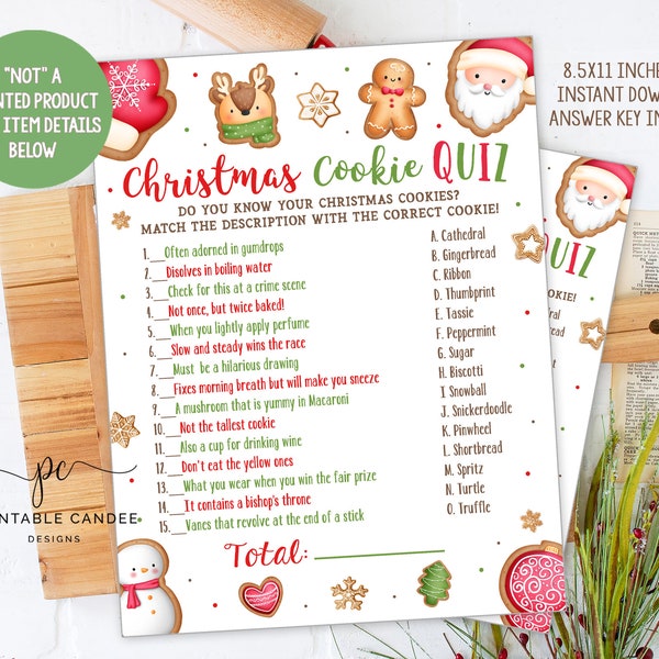 Instant Download Christmas Cookie Quiz Game Holiday Party Games Christmas Decor Baking Theme Printables File