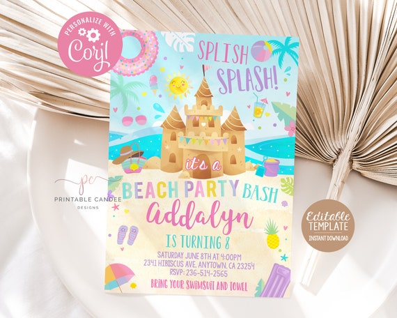 Beach Party Invitation Editable Fille Ete Anniversaire Etsy France Beach Party Invitation Editable Fille Ete Anniversaire Etsy France