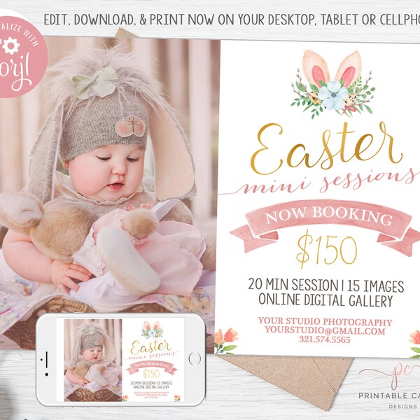 Easter Minis Session Template Spring Photography Floral Bunny Mini Sessions Photographer Marketing File