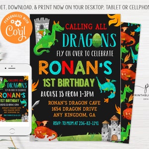Dragon Birthday Invitation Editable Dragon Party Printable Invite Boy ...