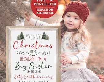Christmas Pregnancy Announcement Holiday Chalkboard Minimalist Photoshoot Prop I'm going to be a big sister Printable File