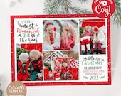 Editable Christmas Card Template 4 Photo Card Red Green Holiday Theme Digital Printable File