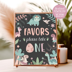 Dinosaur Favor Sign Boho Dino Girl Party Decor Dinosaur Table Sign Printable Instant Download