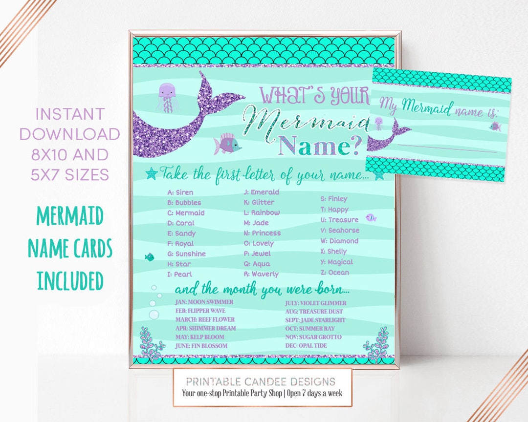 Mermaid Name Game, Mermaid Party, Mermaid Birthday, Mermaid Party Sign ...
