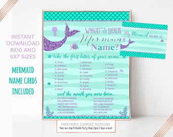 Mermaid name game, Mermaid party, Mermaid Birthday, Mermaid Party Sign, Mermaid Printable, Mermaid Favors, Instant Download