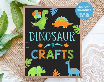 Dinosaur Crafts sign Boy Dino Birthday Blue Chalk Party Activity Games Decor Printable Instant Download