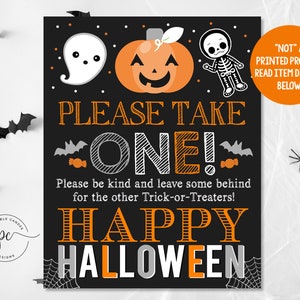 Halloween Door Sign Please Take One Party Decor Trick or treat Printable Chalkboard Poster 8x10 11x14 16x20 Instant Download