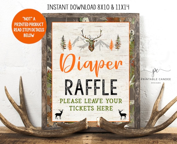 Deer Baby Shower Diaper Raffle Sign Camo Arrow Theme Boy Shower