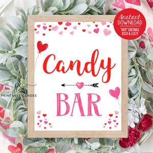 Valentine Candy Bar Sign Sweetheart Birthday Decor Heart Party Table Printables Cute Sweet Red Pink Valentine&#39;s Day CSVDT