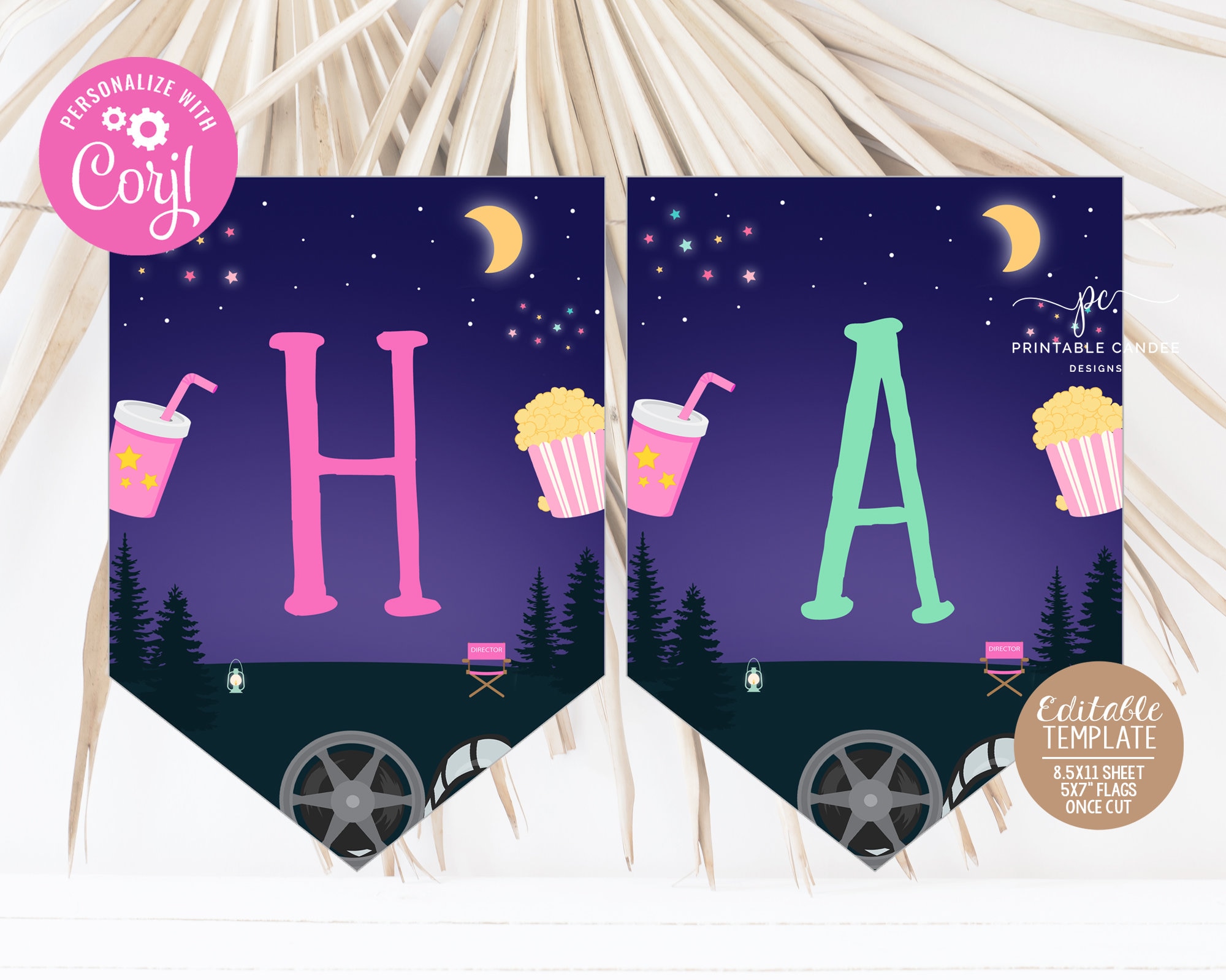 Editable Party Flags Backyard Movie Night Party Flags Outdoor Birthday Party Under the Stars ...