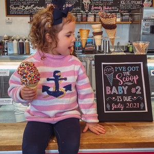 Ice cream Big Sister Pregnancy Announcement Summer Got the scoop Pink Blue Photoshoot Prop Promoted Sign Chalkboard Printable File image 5