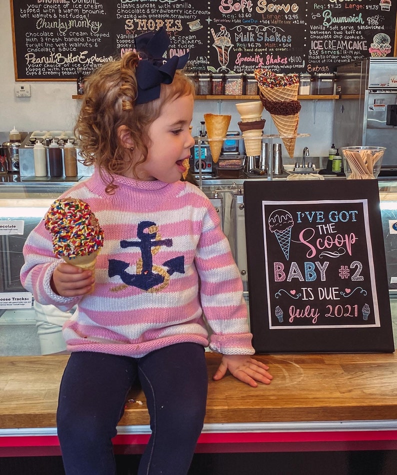 Ice cream Big Sister Pregnancy Announcement Summer Got the scoop Pink Blue Photoshoot Prop Promoted Sign Chalkboard Printable File image 5