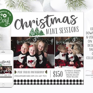 Christmas Mini Session Template for Photographers Buffalo Plaid Mini Holiday Portrait Session Instant Download