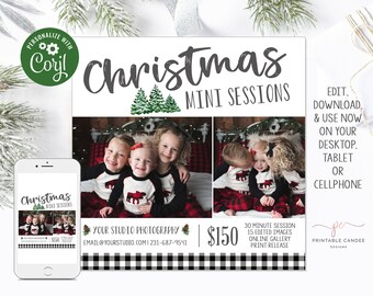 Plantilla de mini sesión de Navidad para fotógrafos Buffalo Plaid Mini Holiday Portrait Session Descarga instantánea