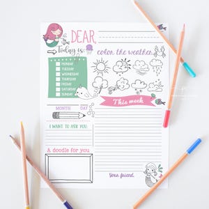 Guía de cartas para amigos por correspondencia de sirenas Página para colorear de niñas para niños Descarga instantánea Archivo imprimible