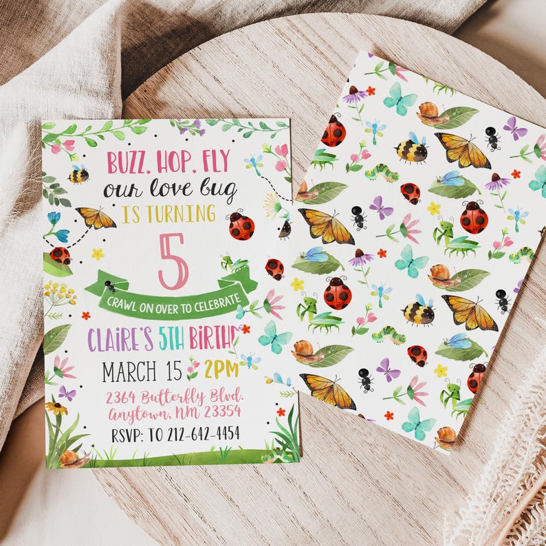 Editable Bug Birthday Invitation Insect Party Butterfly Invite Girl ...