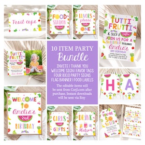 Tutti Frutti Party Bundle Tutti Frutti Editable Invite Summer Party Signs Fruit Party Decor Favors Printable Package TFWT