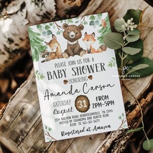 Editable Woodland Baby Shower Invite Forest Animals Boy Baby Shower Invitation Template Greenery Invitation Printable WSWG