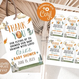 Editable Dragon Favor Tags Baby Shower Favors Dragons Theme It&#39;s a Boy Template Printable Decor
