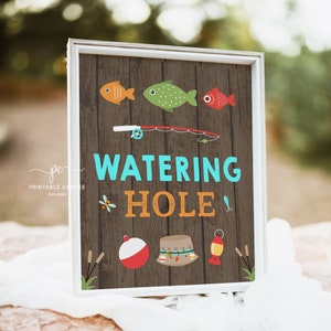 Fishing Drink Sign Fish Table Fishing Party Signs Rustic Fishing Decor The Big One Printable Instant Download WFPT