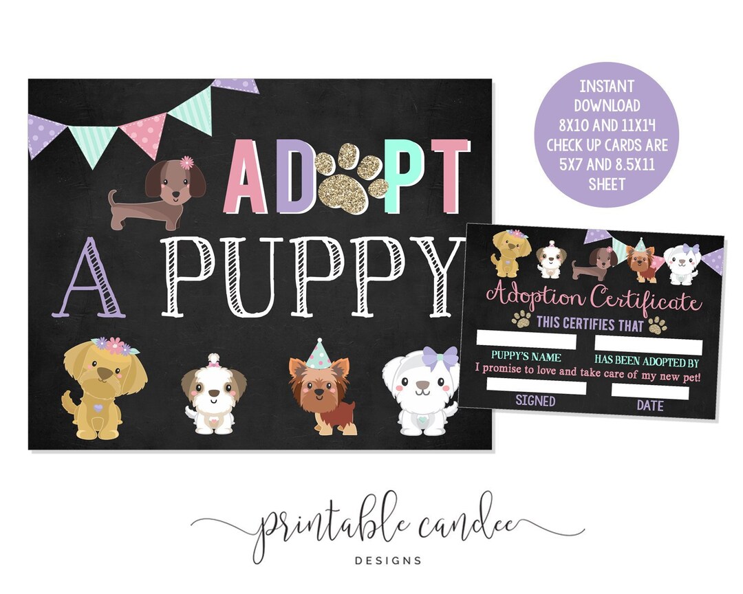 Adopt a Puppy Party Game Girl Dog Adoption Birthday Sign Chalk Adorable ...