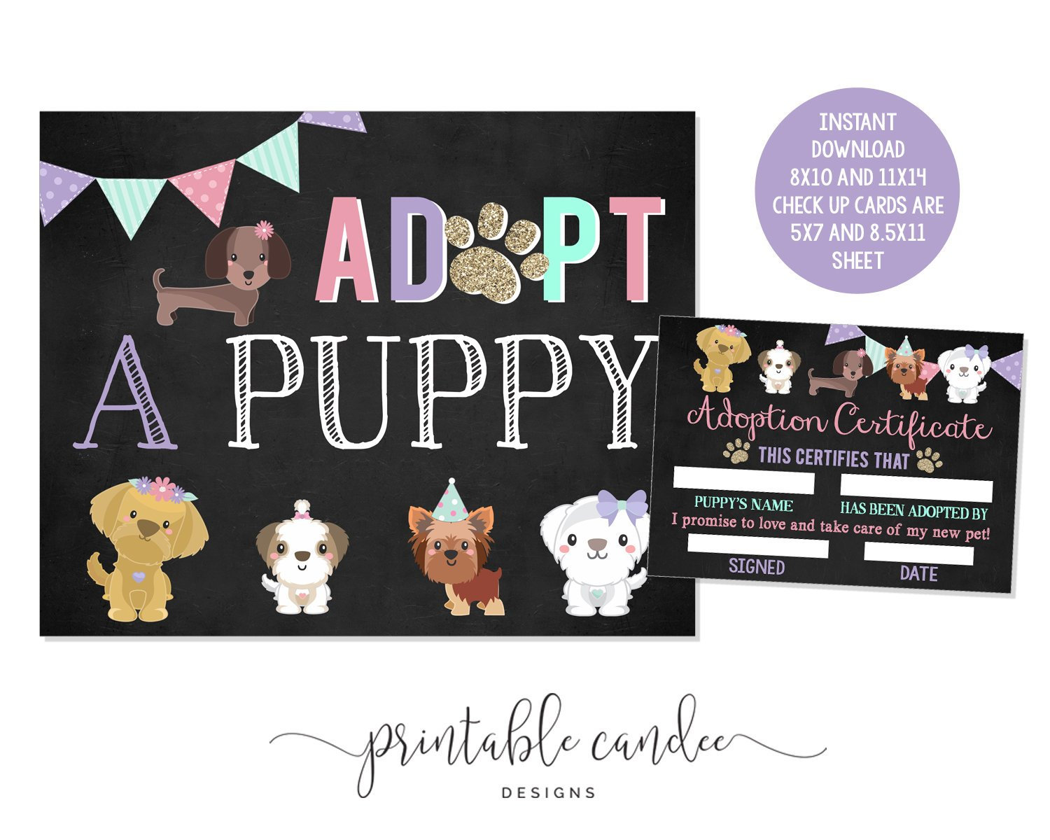 Adopt a Puppy Party Game Girl Dog Adoption Birthday Sign Chalk Adorable ...