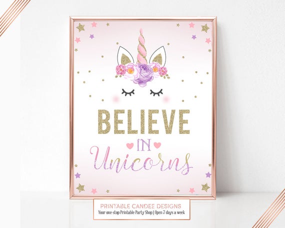 Unicorn Party Sign Believe In Unicorns Birthday Sign Etsy