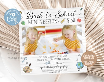 Terug naar school minisessiesjabloon Kinderfotografie Schoolmini's Fotosjablonen Fotograafmarketingbestand