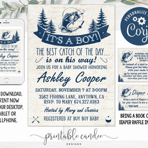 Boy Fishing Baby Shower Invitation, Fishing Pole Invite, Fish It's a Boy  Invite Party Cards, Fishing Theme Boys Baby Shower Invitations 