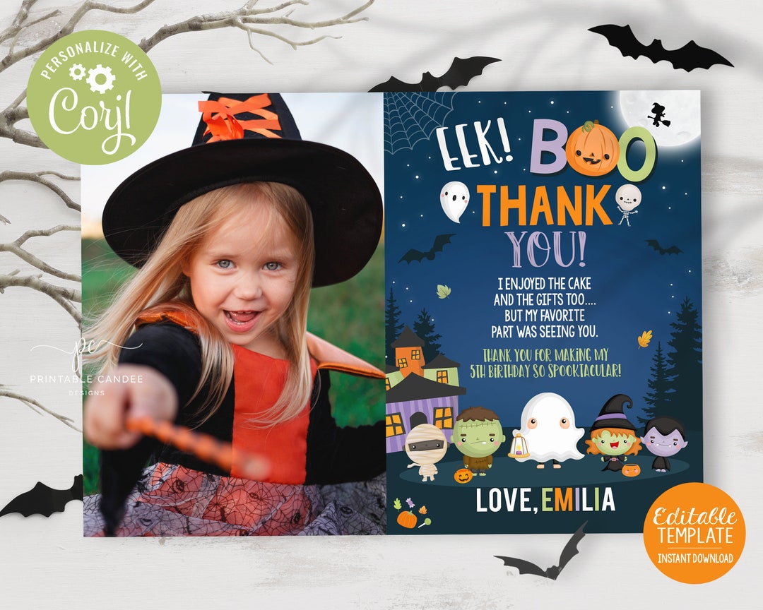 Halloween Thank You Card Costume Party Birthday Theme Spooktacular ...