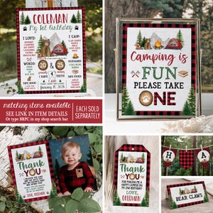 Camping Party Invitation Template Bear Lumberjack Birthday Invite Printable BRPC image 6