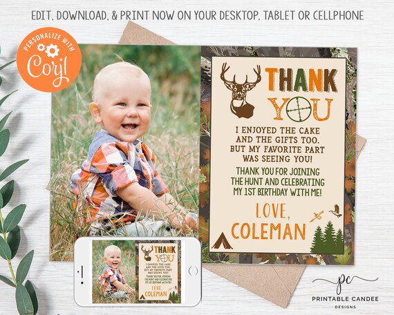 Editable Hunting Thank You Birthday Deer Camo Party Favors - Etsy
