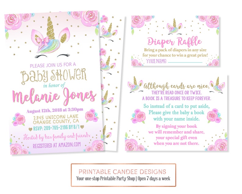 Unicorn Baby Shower Invitation Girl baby shower invitation Etsy