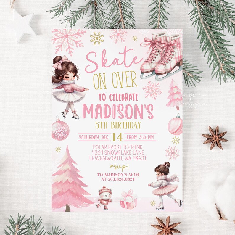 Ice Skating Birthday Invitation Editable Winter Skate Party Invite