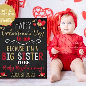 Valentine&#39;s Day Pregnancy Announcement Gold Red Promoted to Big Sister Sign Sweetheart Printable Chalkboard File