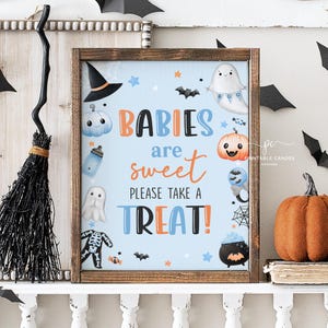 Blue A Little Boo Baby Shower Favor Sign Boy Halloween Baby Shower Decor Ghost Halloween Shower Theme BBHS