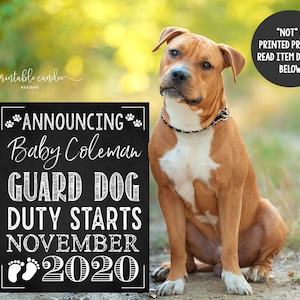 Anuncio de embarazo Signo de perro Guardián Perro Deber Fecha de vencimiento Cartel Archivo imprimible