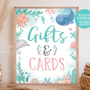 Sea Gift Sign Under the Sea Girls Birthday Decor Beach Party Gift and Cards Signs Printable Digital Instant Download