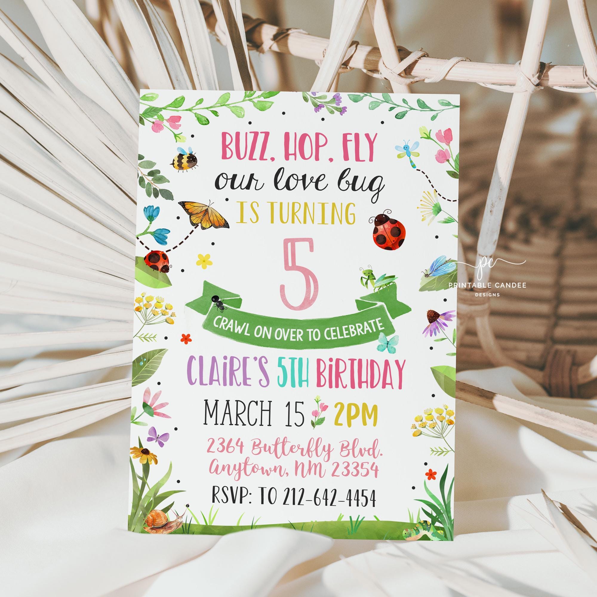Editable Bug Birthday Invitation Insect Party Butterfly Invite Girl ...