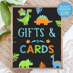 Dinosaur Gift sign Boy Dino Birthday Blue Chalk Party Gifts and Cards Table Decor Printable Instant Download