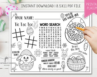 Kids Easter Placemat Spring Bunny Table Printable Easter Party Activity Coloring Craft Printable Games