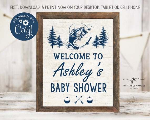Fishing Baby Shower Welcome Sign Navy Fish Decor Instant Download Editable  File Printable DIY File -  Canada