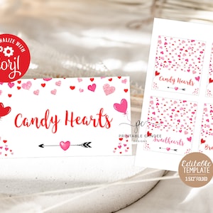Signes modifiables de tente alimentaire pour la Saint-Valentin, décoration d'anniversaire en coeur, décoration de menu de fête coeur étiquettes imprimables modèle Saint-Valentin rouge rose CSVDT