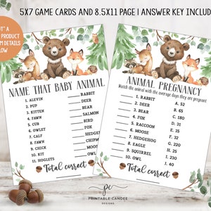 Woodland Baby Shower Animal Games Forest Animals Boy Shower Games Decor Greenery Printable WSWG