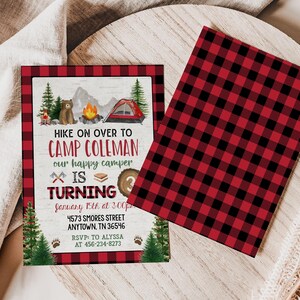 Camping Party Invitation Template Bear Lumberjack Birthday Invite Printable BRPC image 4