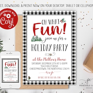 Christmas Invitation Template Printable Holiday Invitation Christmas Party Invite Buffalo Plaid Instant Download