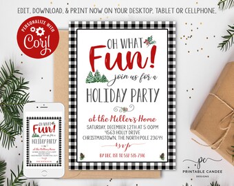 Christmas Invitation Template Printable Holiday Invitation Christmas Party Invite Buffalo Plaid Instant Download